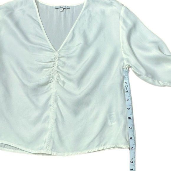 Madewell Brushed Ruched Front Ivory V-neck Long Sleeve Blouse Women’s Size 8 - Picture 8 of 14
